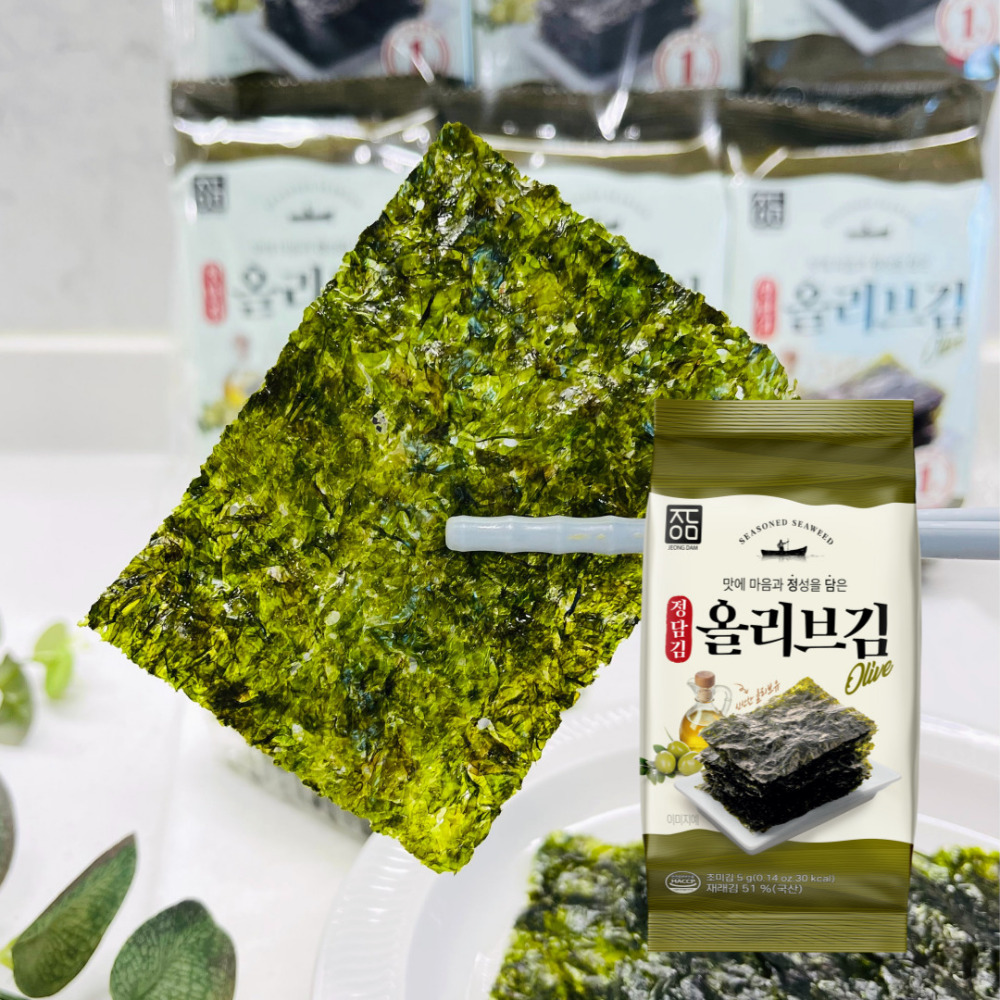 정담김 올리브 도시락김 올리브유김 조미김 국내산 원초 12봉 x 2묶음
