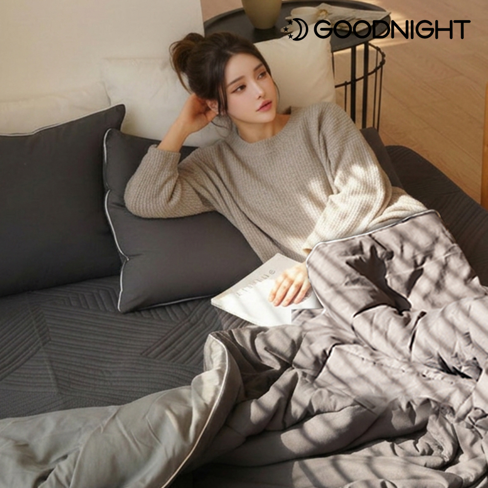 굿나잇 사계절 차렵이불 누빔패드 베개커버 침구 세트 차콜그레이